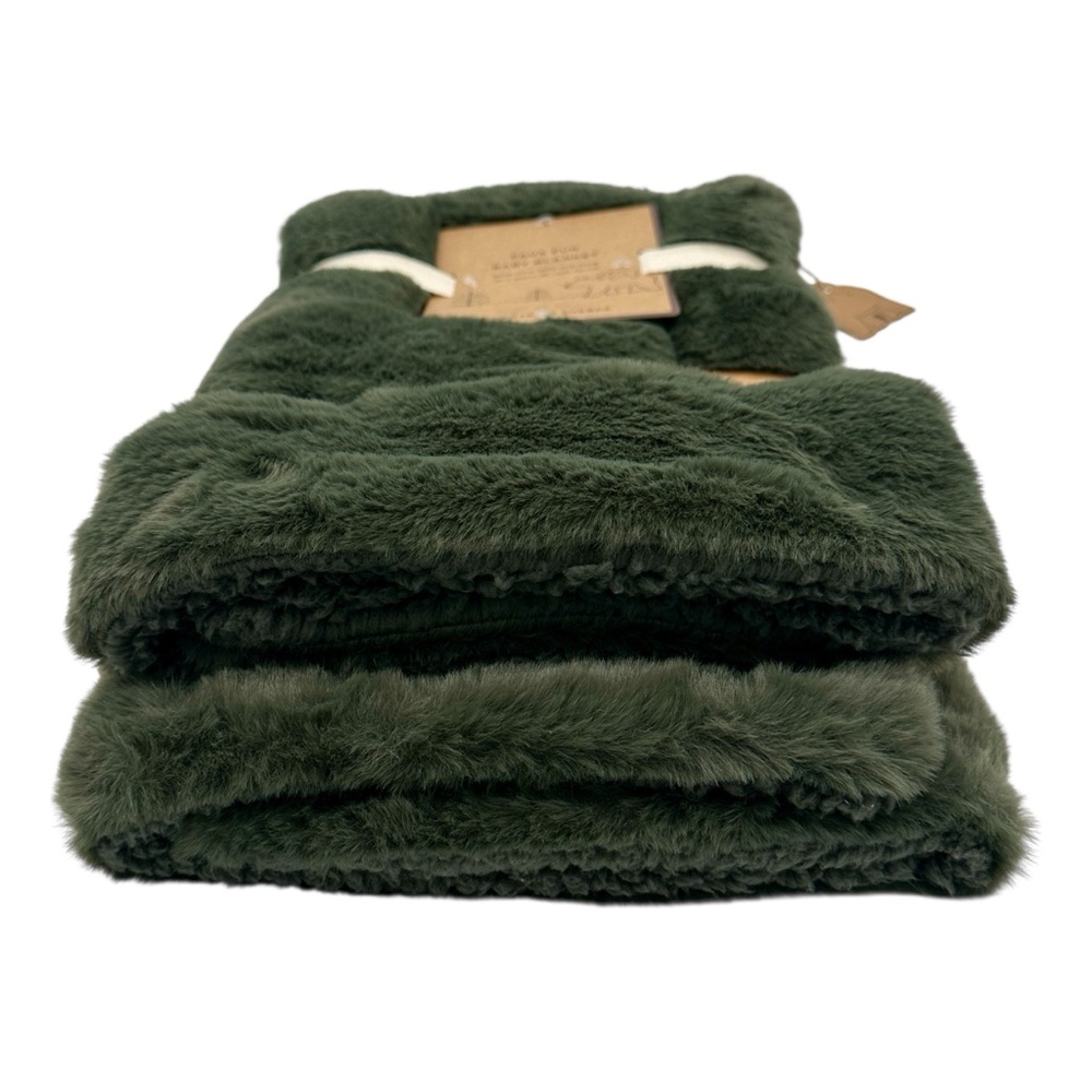 LITTLE BEAR Faux Fur Reversible Sherpa Baby Blanket | Forest Green | Unisex Gift